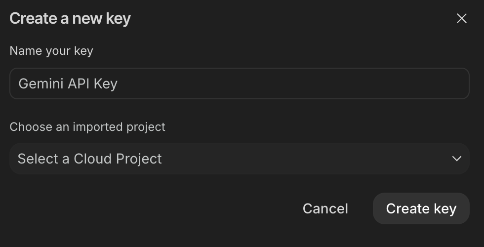 Google AI Studio API key creation page